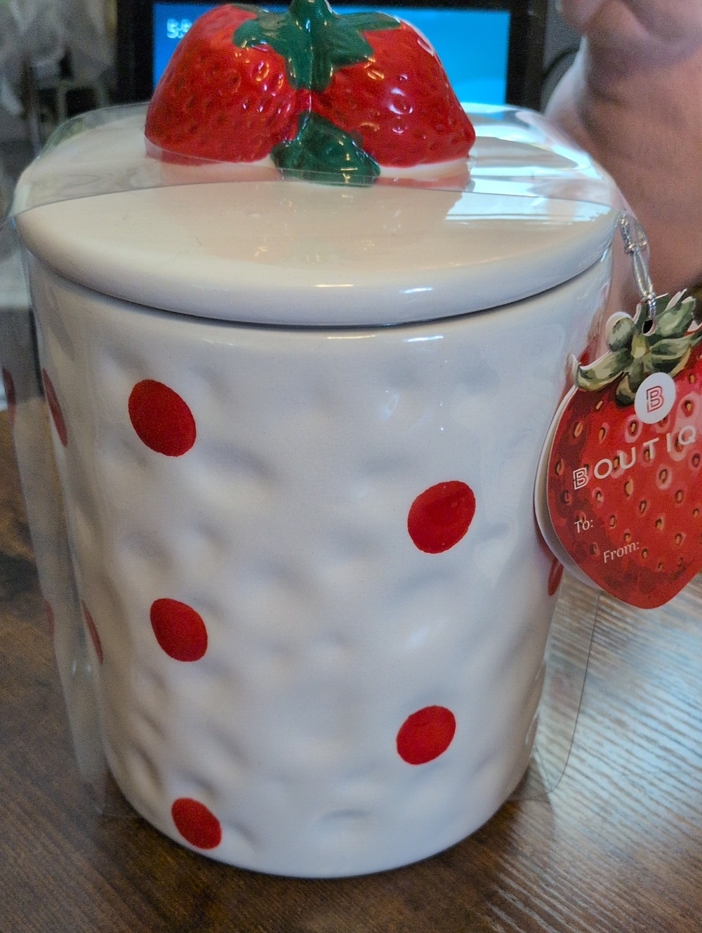 Strawberry Dot Ceramic Canister - Red & White